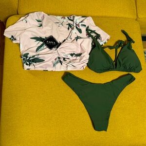 Olive Green Bathing Suit Set w/ Top (NEVER WORN)